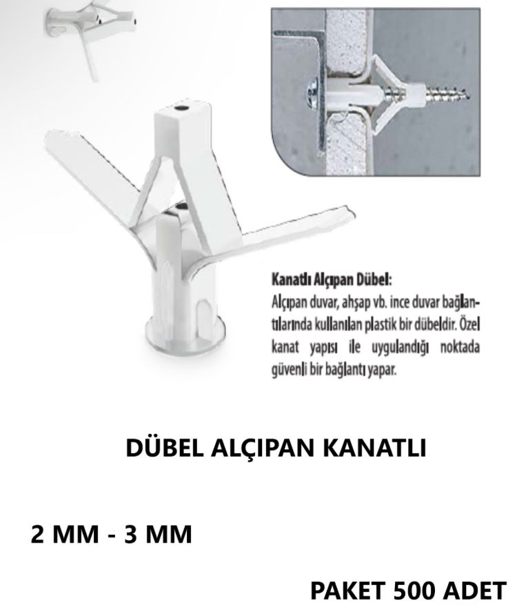DÜBEL ALÇIPAN KANATLI 3 MM PK 500 ADET