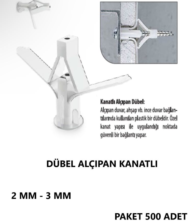 DÜBEL ALÇIPAN KANATLI 2 MM PK 500 ADET