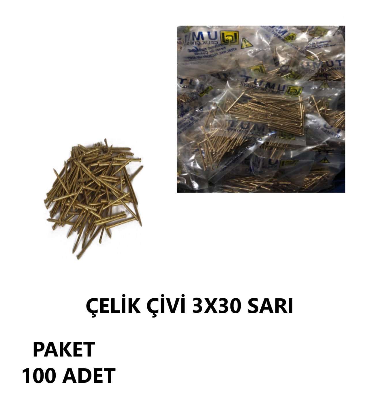 ÇELİK ÇİVİ SARI 3X30 PAKET 100 Adet