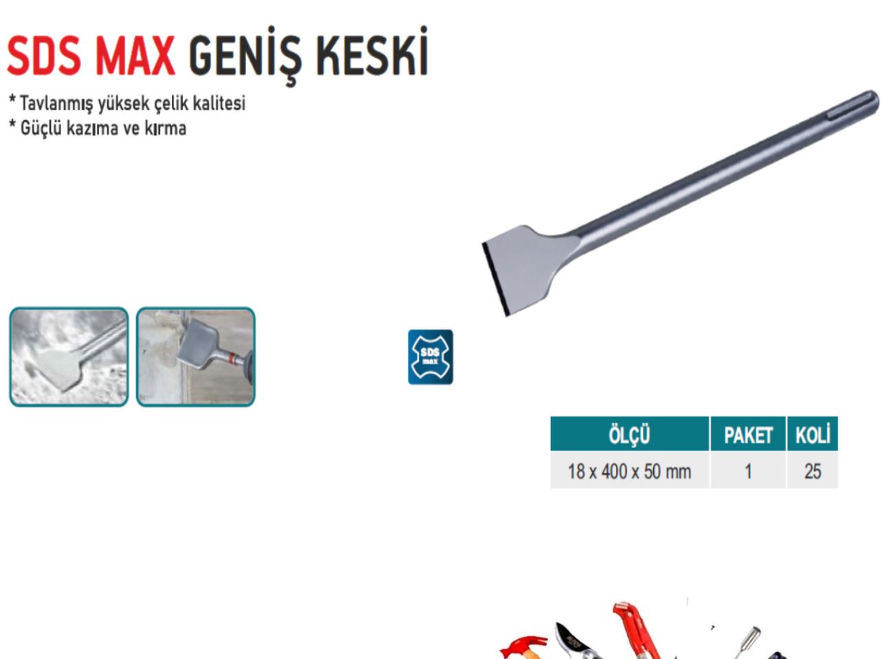 SDS MAX GENİŞ KESKİ 18X400X25 MM