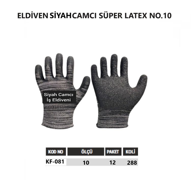 ELDİVEN SİYAH CAMCI SÜPER LATEX KALFA KF-081 NO.10
