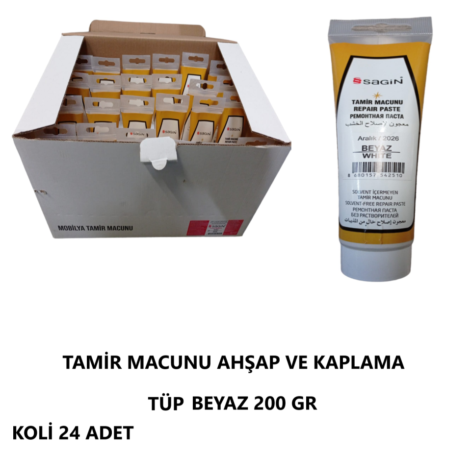 TAMİR MACUNU AHŞAP VE KAPLAMA TÜP BEYAZ 200 GR