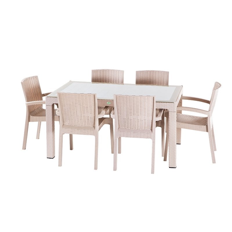 Violet 90*150 Rattan Desenli Masa ve 6 Koltuk