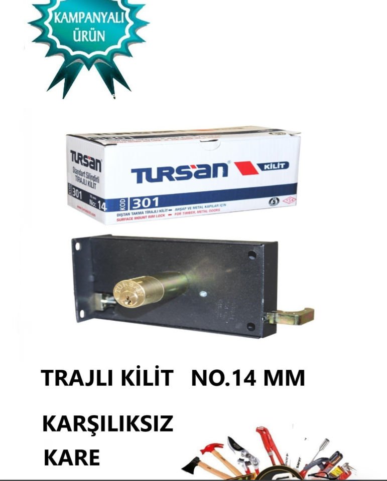 KAPI KİLİDİ TRAJLI TURSAN NO.14 KARŞILIKSIZ KARE MODEL