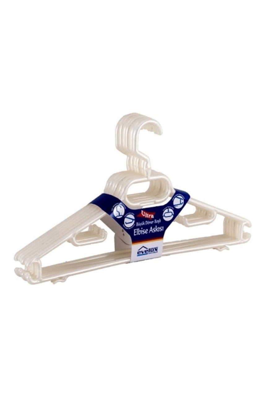 6'Lı Döner Başlıklı Elbise Askısı Evelüx Beyaz