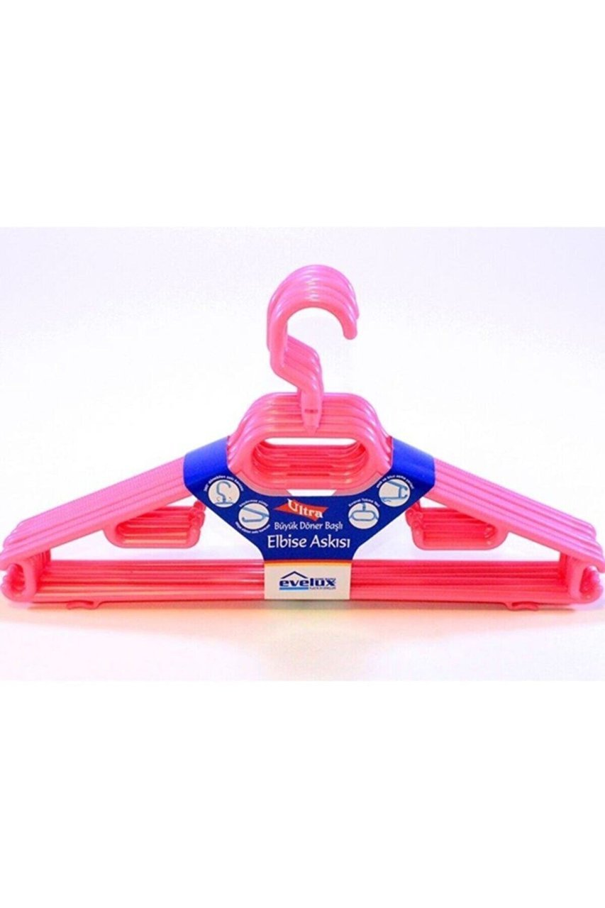 6'Lı Döner Başlıklı Elbise Askısı Evelüx Pembe