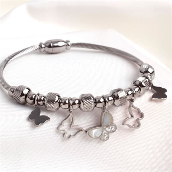 Sedefli Kelebekli Charm Kelepçe Bileklik