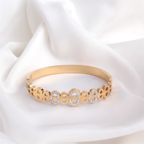 Zirkon Taşlı Gold Kelepçe Bileklik