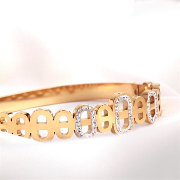 Zirkon Taşlı Gold Kelepçe Bileklik
