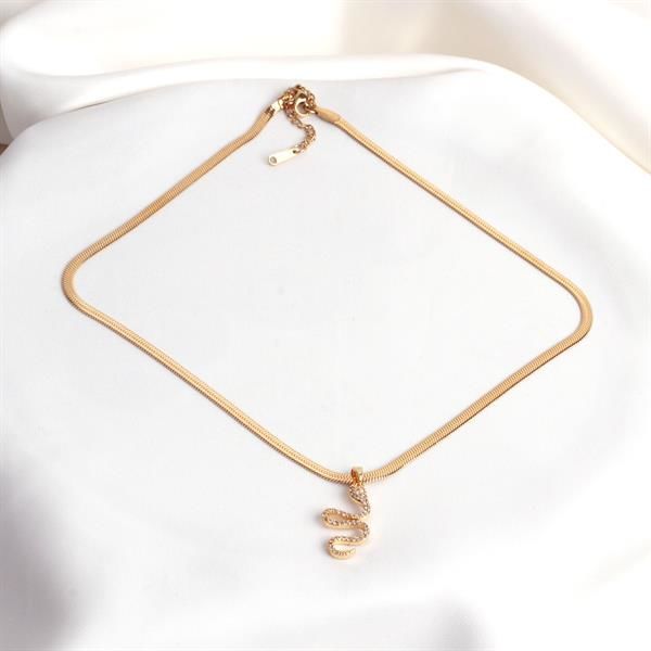 Taşlı Yılanlı Gold İtalyan Model Ezme Zincir Kolye