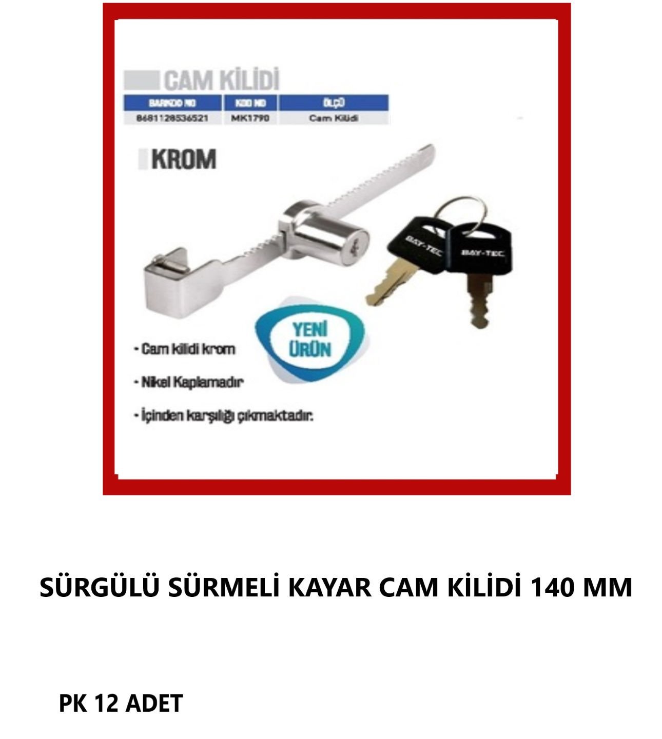 SÜRGÜLÜ SÜRMELİ KAYAR CAM KİLİDİ 140 MM
