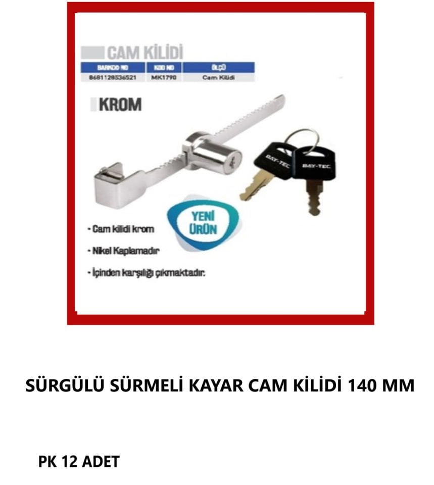 SÜRGÜLÜ SÜRMELİ KAYAR CAM KİLİDİ 140 MM
