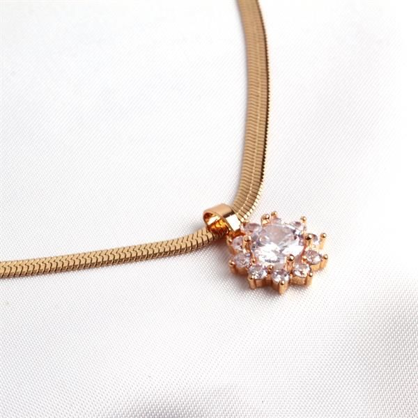 İtalyan Ezme Model Taşlı Gold Kolye