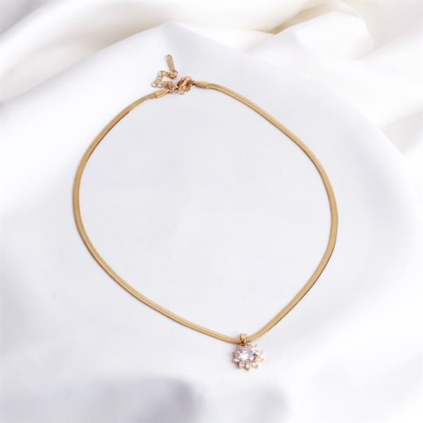 İtalyan Ezme Model Taşlı Gold Kolye