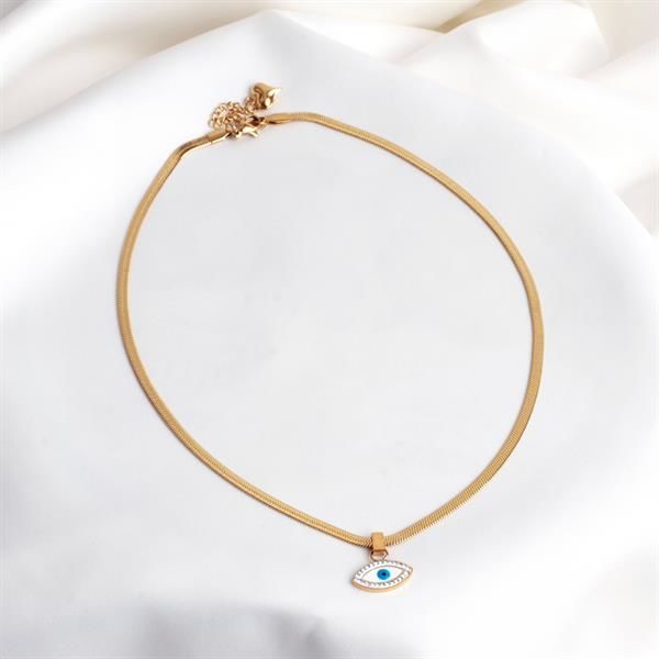 Taşlı Sedef Gözlü İtalyan Model Ezme Gold Zincir Kolye