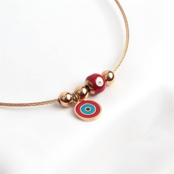 Kırmızı Mineli Gözlü Gold Charm Kolye