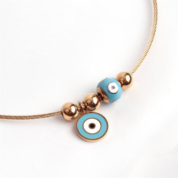 Beyaz Mineli Gözlü Gold Charm Kolye