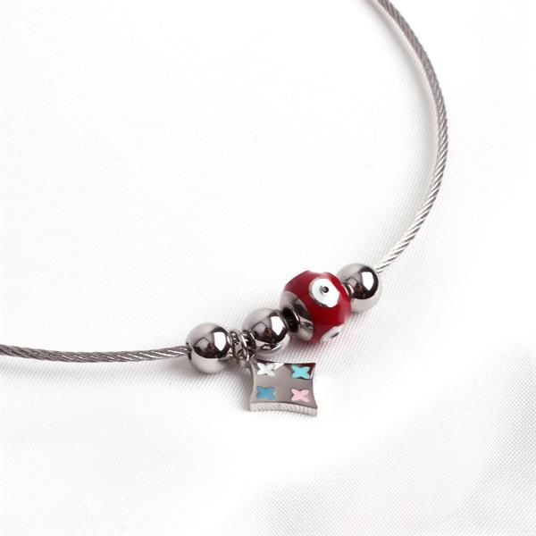 Kırmızı Mineli Gözlü Charm Kolye