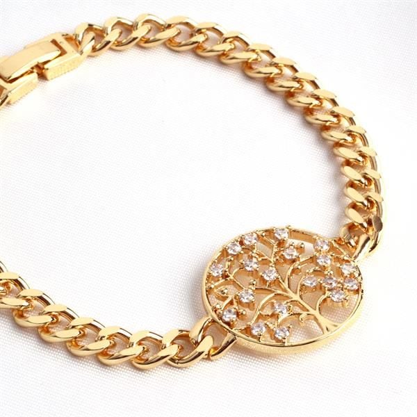 Hayat Ağacı Taş Detay Gold Bileklik