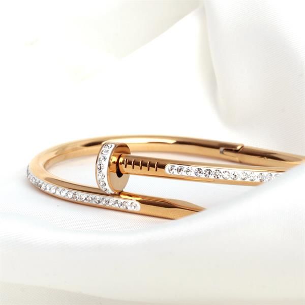Paslanmaz Çelik Gold Cartier Çivi Zirkon Taşlı