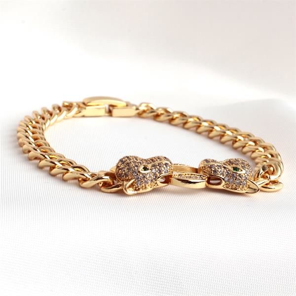 Taşlı Panter Gold Bileklik