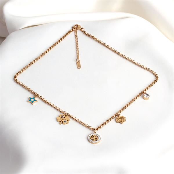 Charm Detaylı Gold Renk Kolye