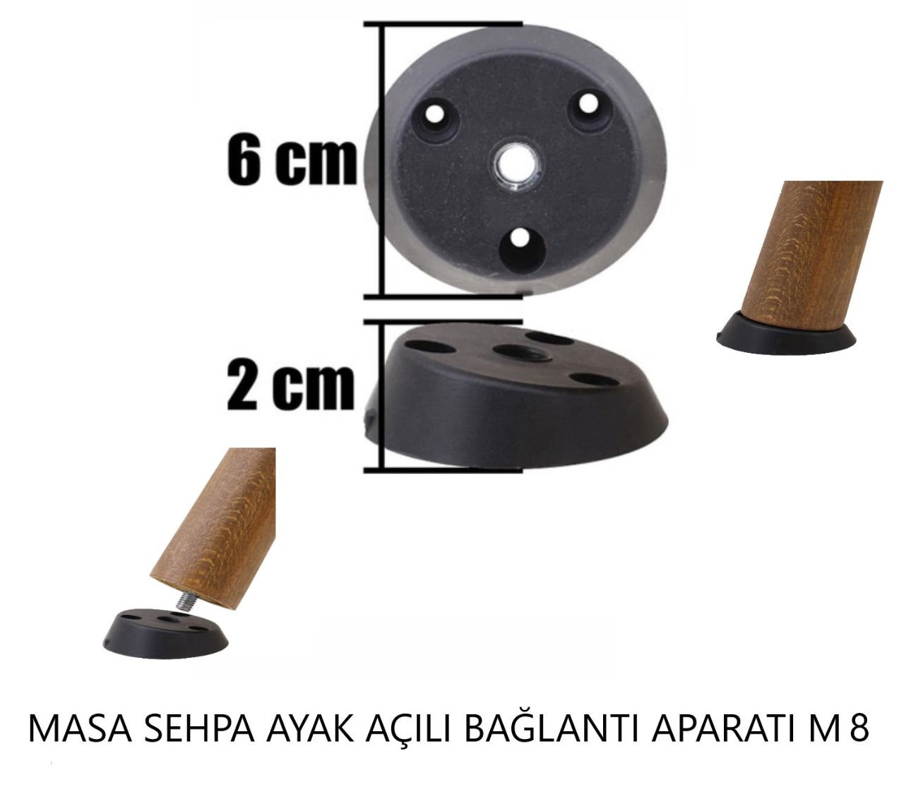 MASA SEHPA AYAK AÇILI BAĞLANTI APARATI M8 SİYAH TABAN