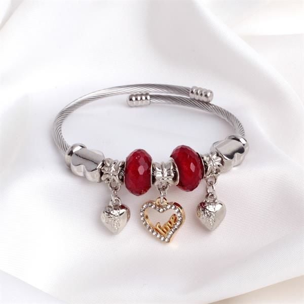 Kalp ve Kırmızı Charm Detaylı Pandora Bileklik