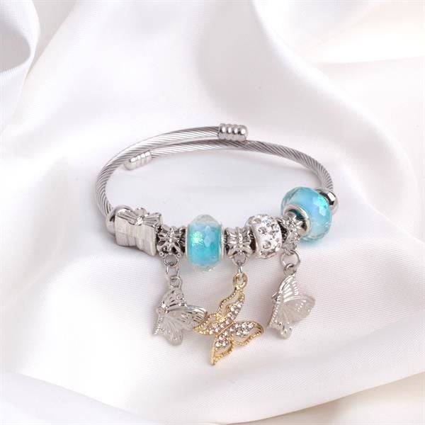 Kelebek ve Mavi Charm Detaylı Pandora Bileklik