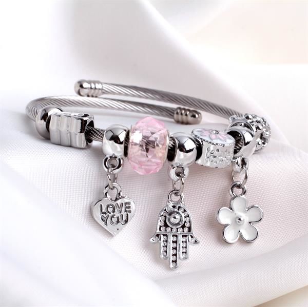 Pembe Charm Detaylı Pandora Bileklik