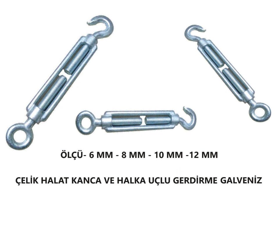 GERDİRME GALVENİZ ÇELİK HALAT VE KANCA UÇLU 6 MM