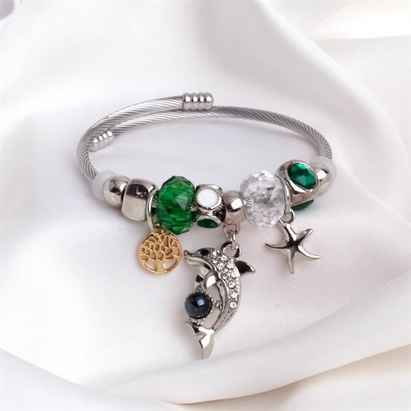 Yeşil Charm Detaylı Karışık Pandora Bileklik