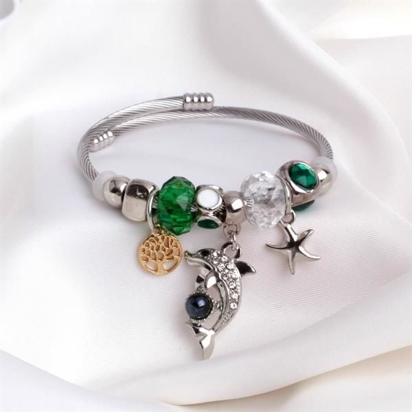 Yeşil Charm Detaylı Karışık Pandora Bileklik