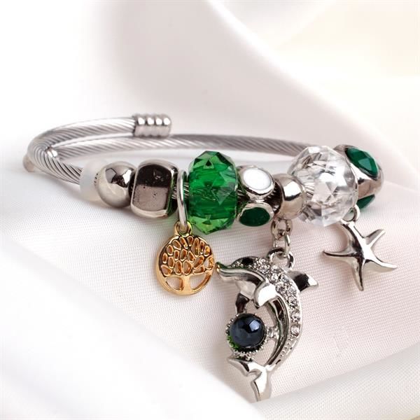 Yeşil Charm Detaylı Karışık Pandora Bileklik