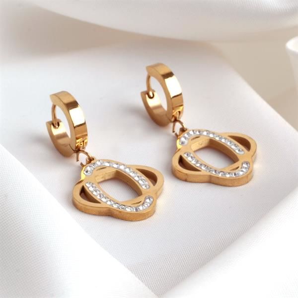 Taş Detaylı Gold Küpe