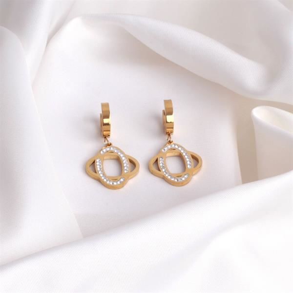 Taş Detaylı Gold Küpe