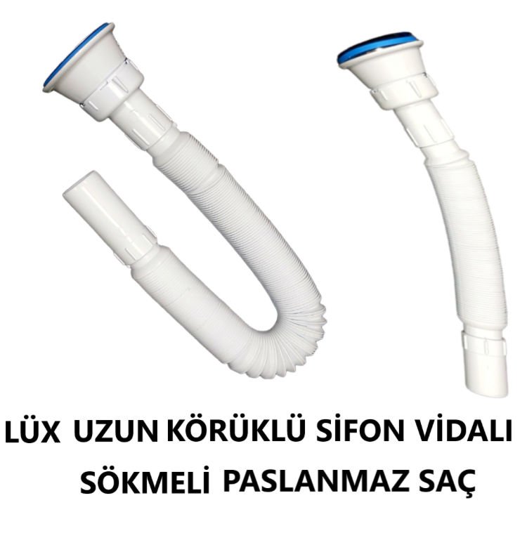 SİFON UZUN LÜX PASLANMAZ KÖRÜKLÜ VİDALI 1NCİ KALİTE