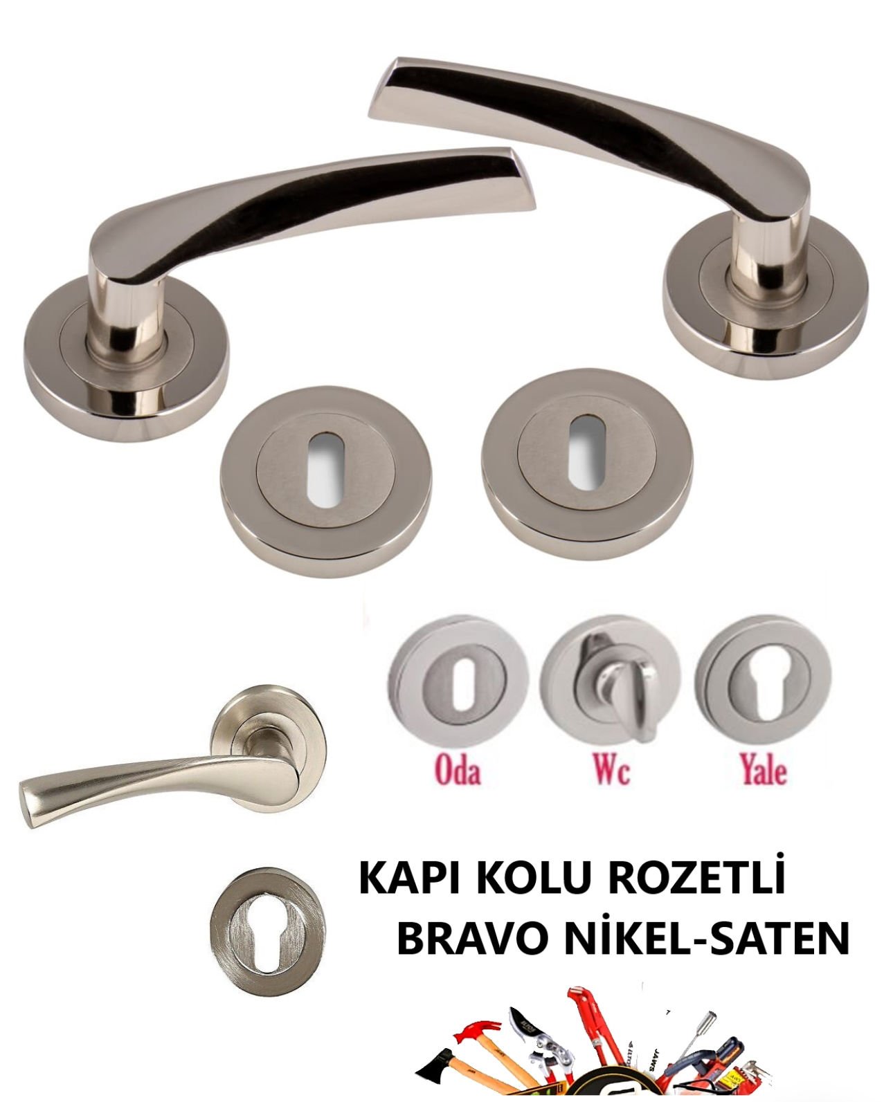 KAPI KOLU ROZETLİ BRAVO NİKEL-SATEN WC