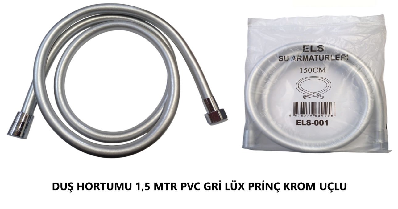 DUŞ HORTUMU 1,5 MTR PVC GRİ LÜX PRİNÇ KROM UÇLU