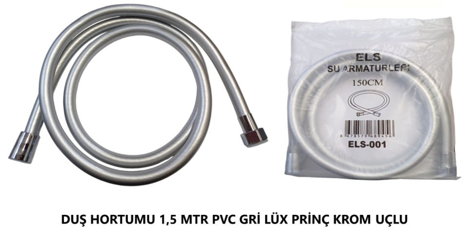 DUŞ HORTUMU 1,5 MTR PVC GRİ LÜX PRİNÇ KROM UÇLU