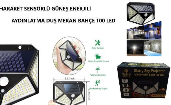 BAHÇE LED HARAKET SENSÖRLÜ GÜNEŞ ENERJİLİ 100 LED