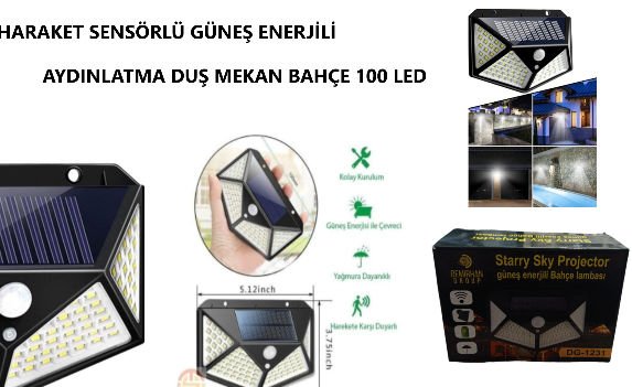 BAHÇE LED HARAKET SENSÖRLÜ GÜNEŞ ENERJİLİ 100 LED
