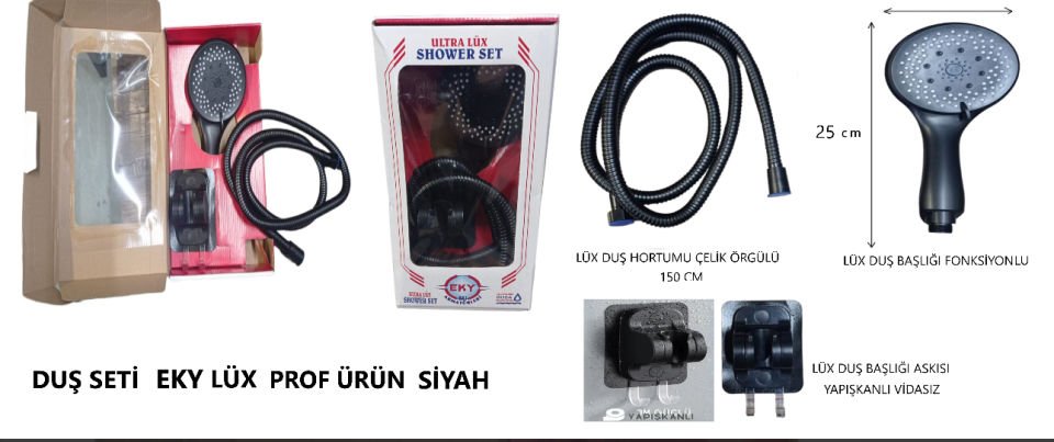 DUŞ SETİ LÜX ÖRGÜLÜ HORTUM LÜX BAŞLIK MAFSAL SET SİYAH