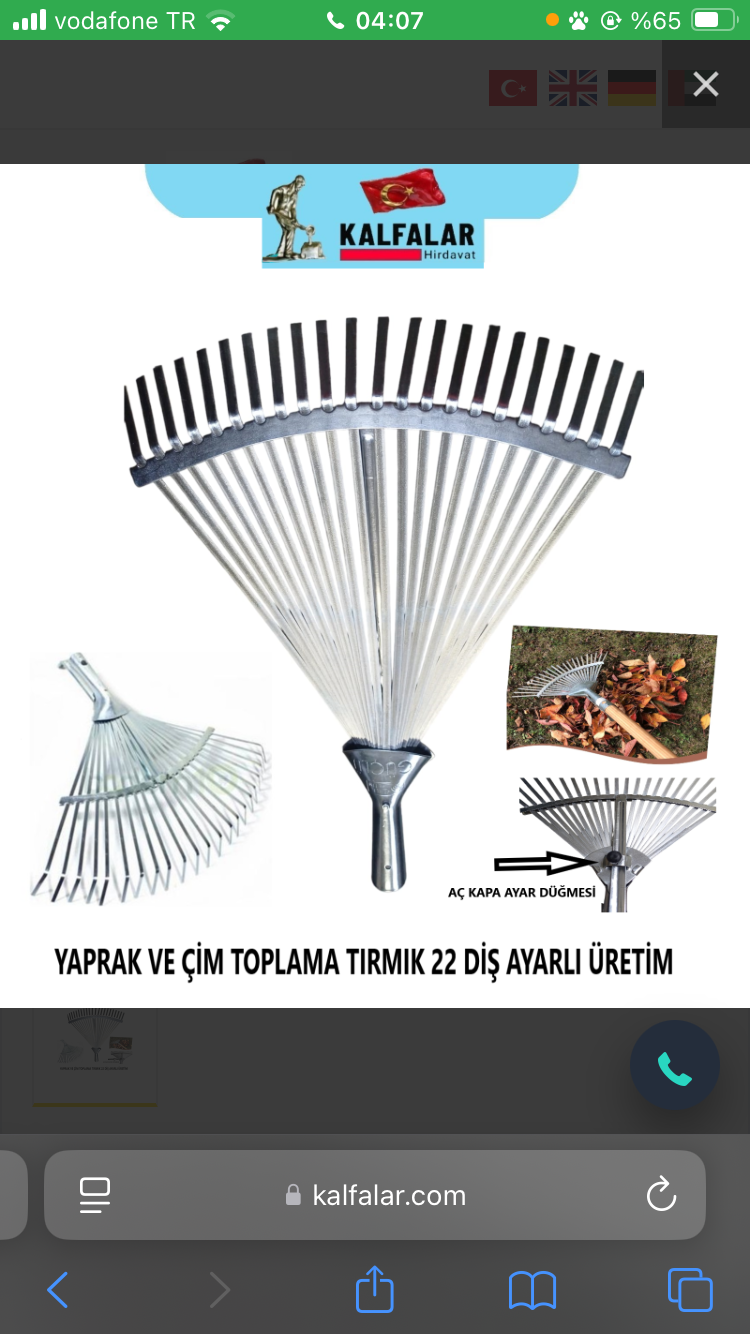 ÇİM VE YAPRAK TOPLAMA TIRMIK 22 DİŞ AYARLI METAL