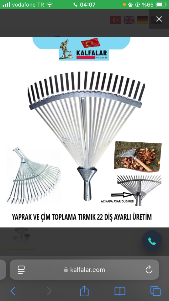 ÇİM VE YAPRAK TOPLAMA TIRMIK 22 DİŞ AYARLI METAL