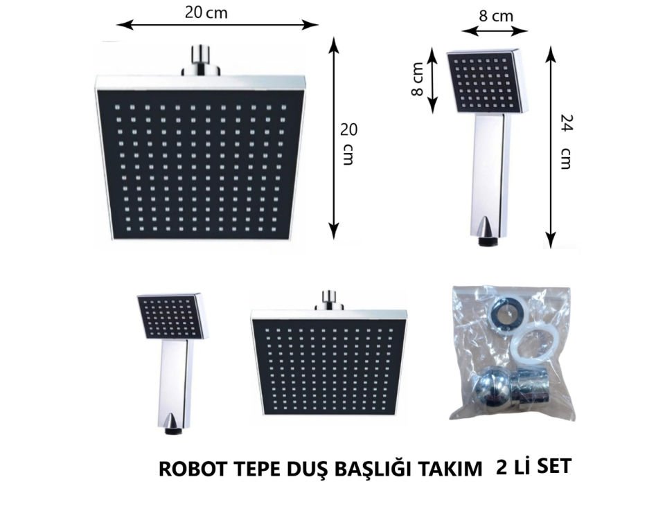 DUŞ BAŞLIĞI TEPE ROBOT KARE KROM-SİYAH SET