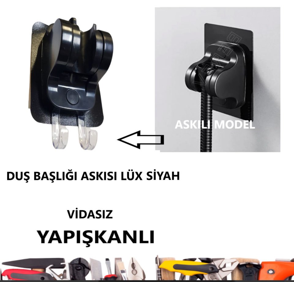 DUŞ BAŞLIĞI TUTUCU SİYAH LÜX ASKILI YAPIŞKANLI