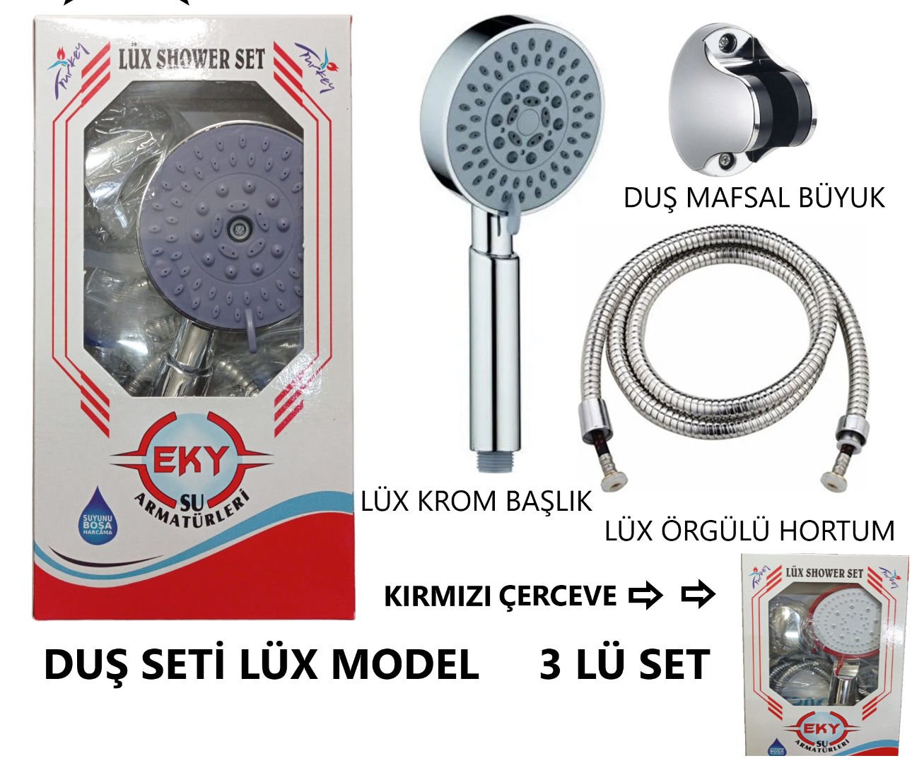 DUŞ SETİ LÜX ÖRGÜLÜ HORTUM LÜX BAŞLIK MAFSAL SET KIRMIZI