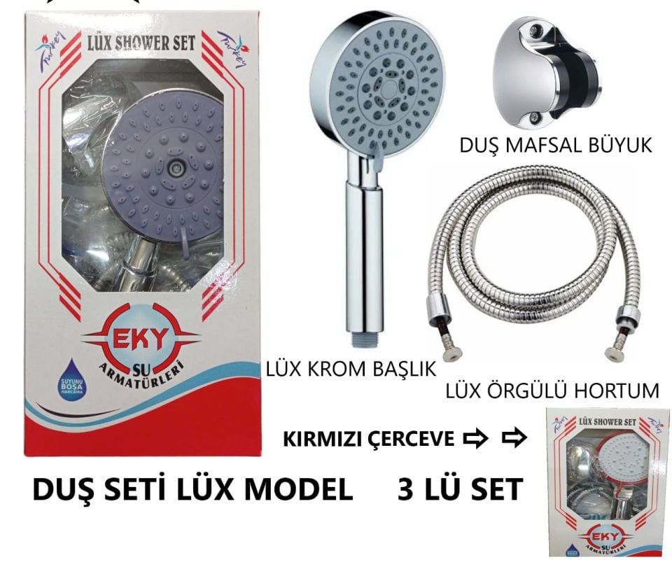 DUŞ SETİ LÜX ÖRGÜLÜ HORTUM LÜX BAŞLIK MAFSAL SET KIRMIZI