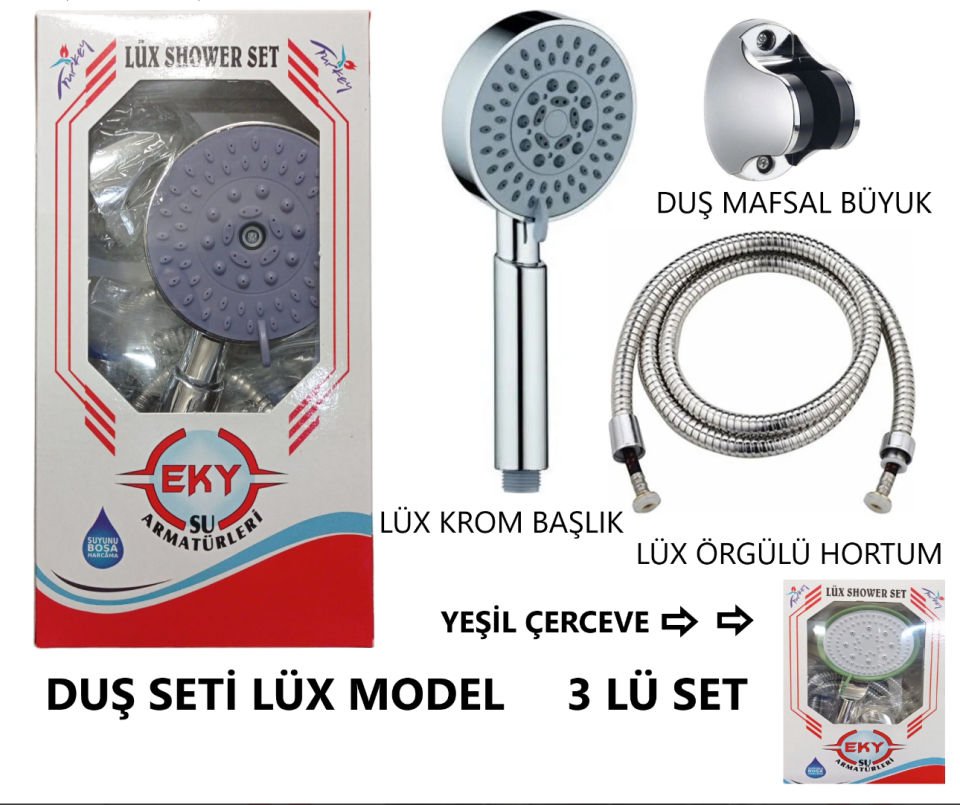 DUŞ SETİ LÜX ÖRGÜLÜ HORTUM LÜX BAŞLIK MAFSAL SET YEŞİL